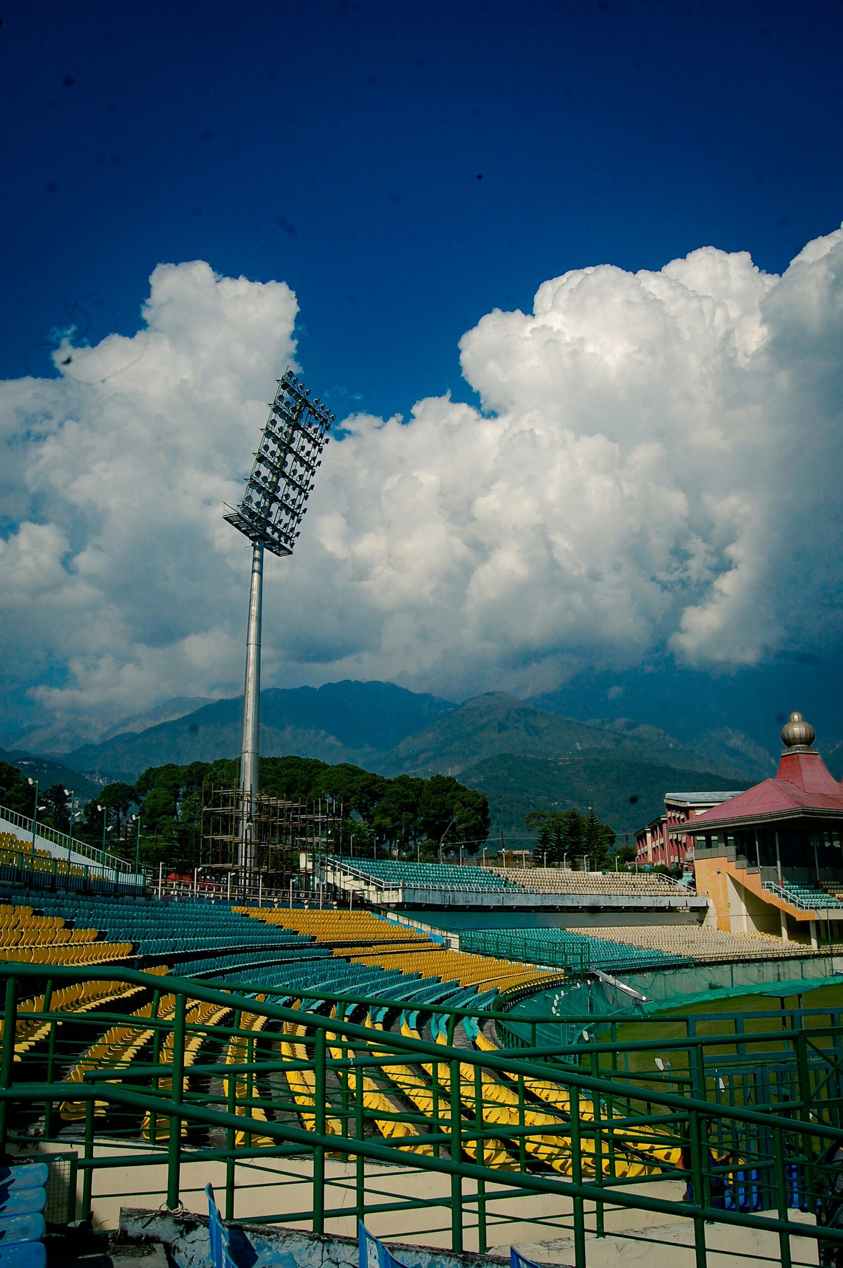 Seating stands at Dharamshala cricket stadium showing its relatively low seating capacity