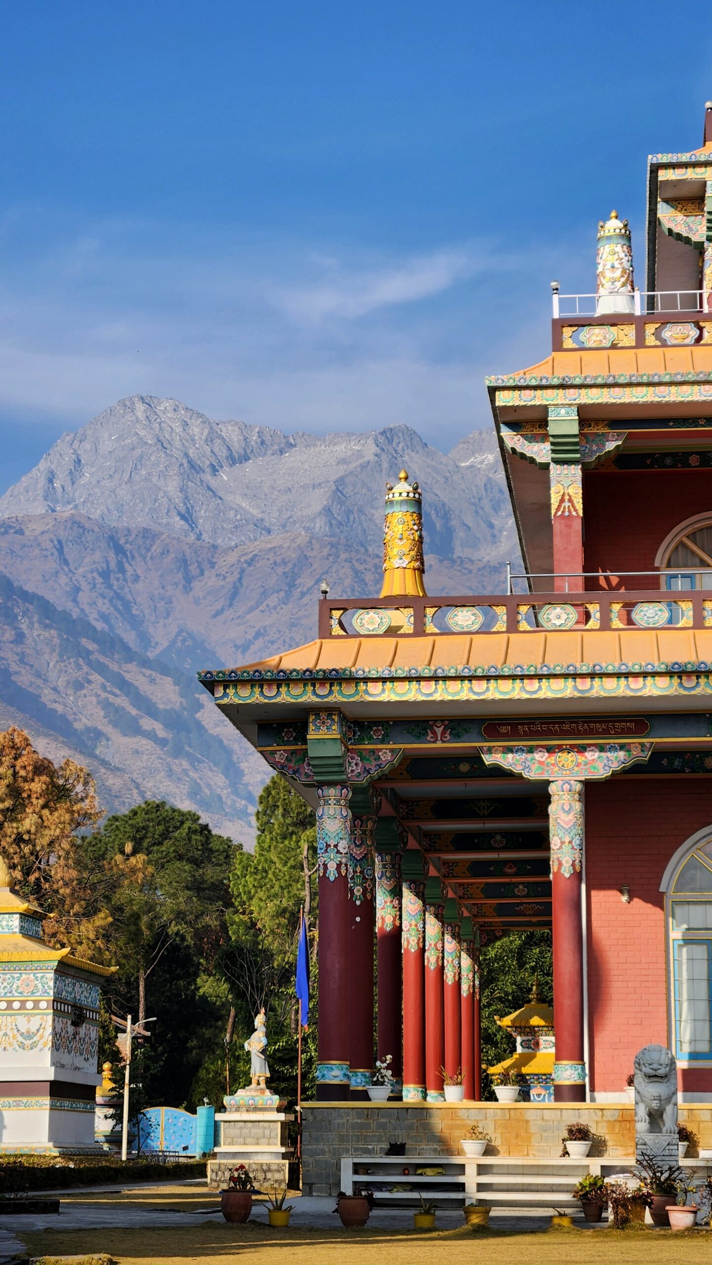 Dorzong University campus near Dorzong Monastery, set against the Dhauladhar mountains in Jia, Palampur, near Dharamshala