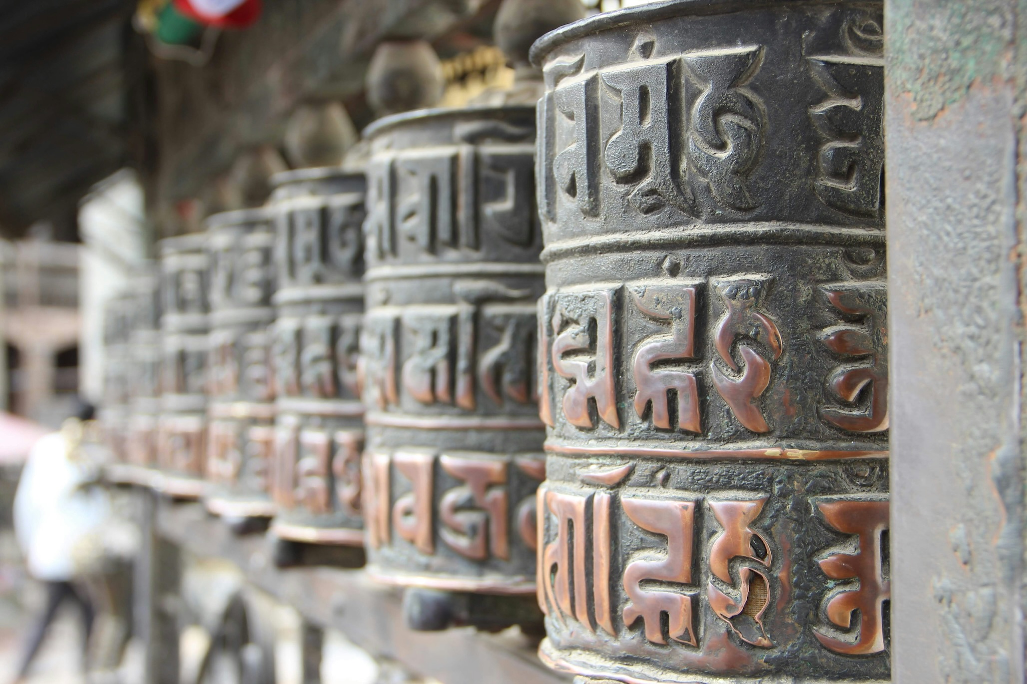 Tibetan prayer wheels at Tsuglagkhang Complex in McLeod Ganj, Dharamshala