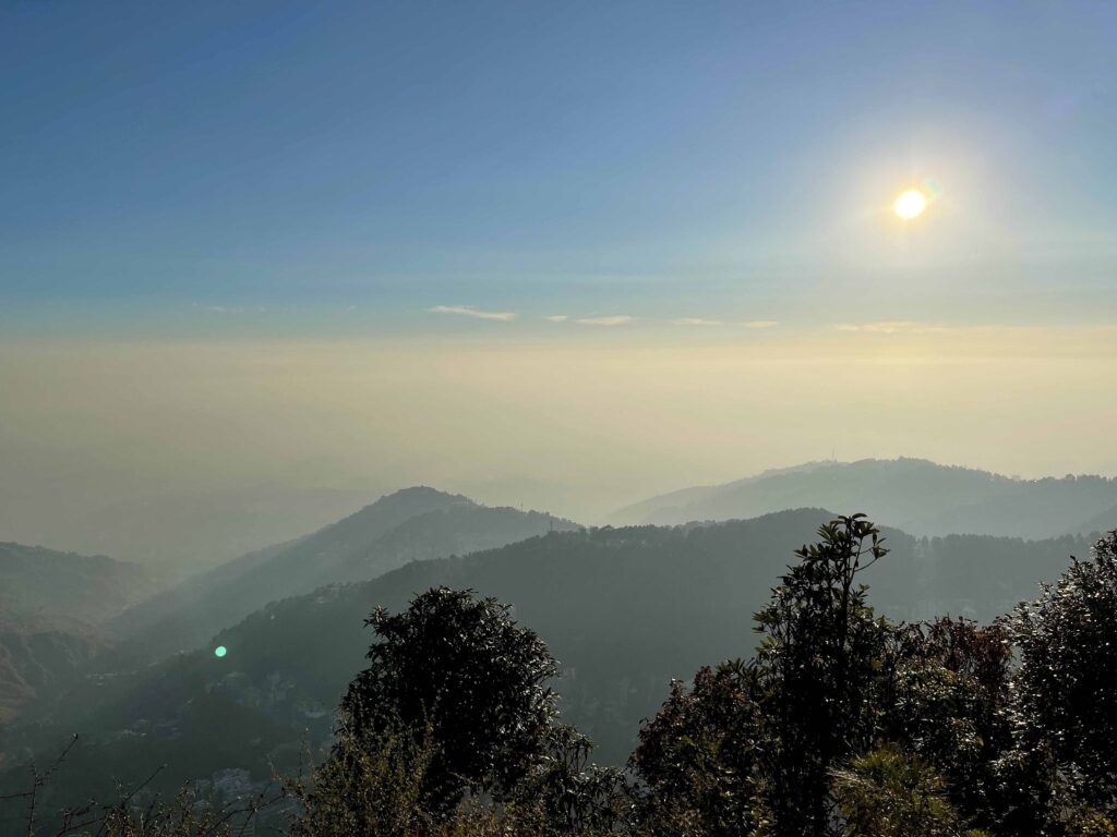 Golden morning view over Kangra Valley from a Dharamshala hillside viewpoint