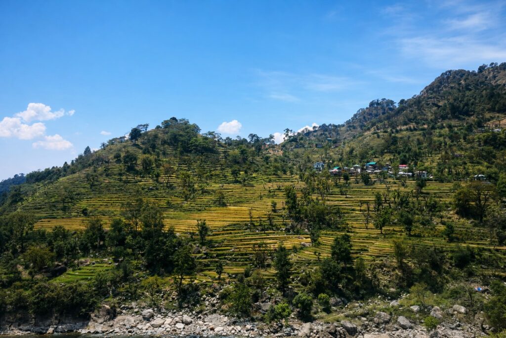 Terraced hills in Dharamshala showing how terrain affects internet and power in Dharamshala across different areas