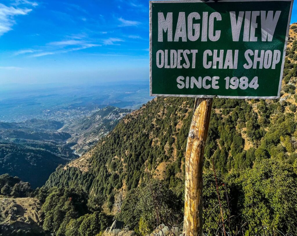 Triund Trek Dharamshala midpoint Magic View chai shop with valley views along the trail
