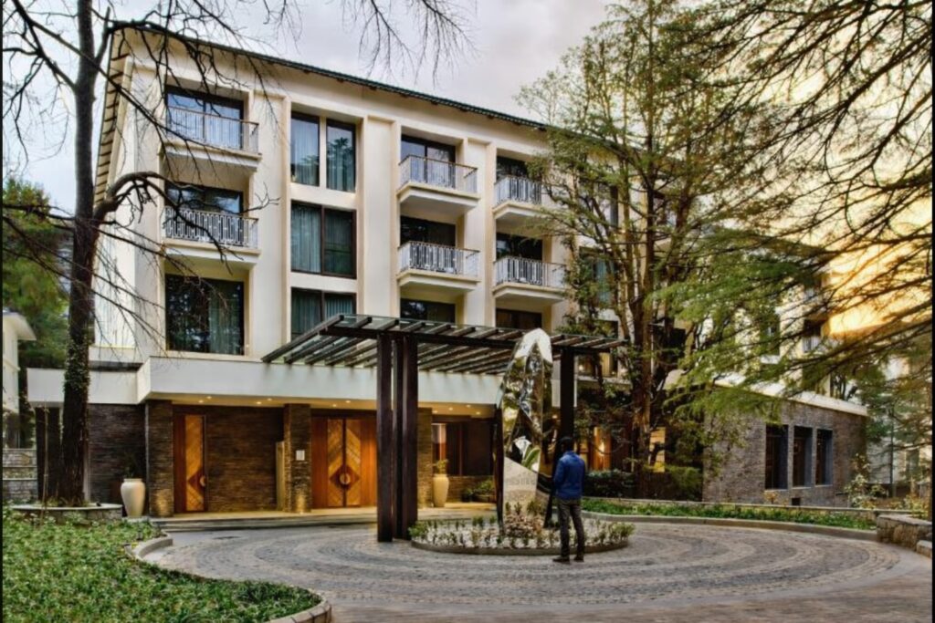 The Pavilion hotel near HPCA Stadium Dharamshala entrance view for where to stay near HPCA stadium