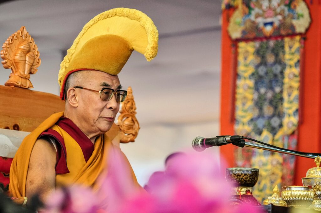 Dalai Lama speaking during the Dalai Lama 91st birthday in McLeodganj celebration at Tsuglagkhang temple