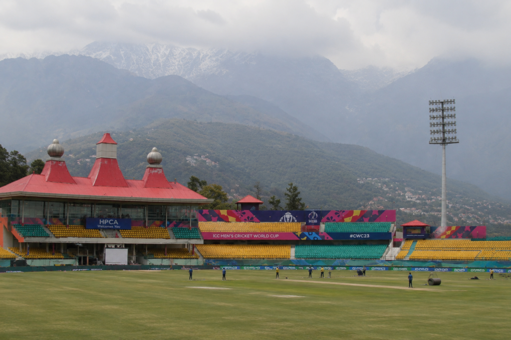 India vs Afghanistan Dharamshala 1st ODI 2026 at HPCA Stadium with cloudy Dhauladhar mountain backdrop