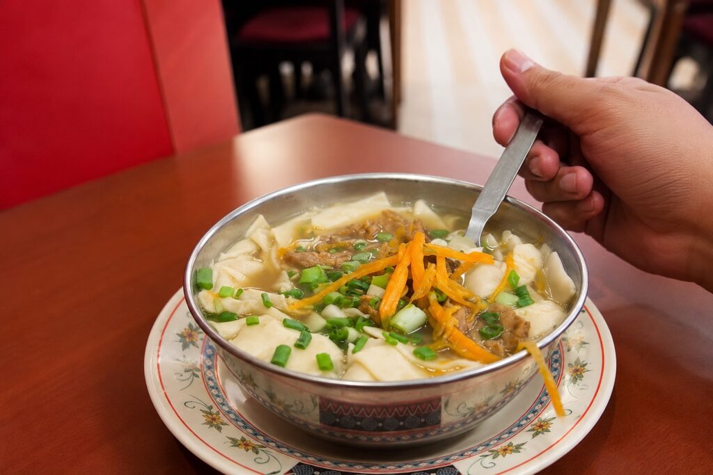 Traditional Tibetan thenthuk soup served at a local cafe in Bir Tibetan Colony