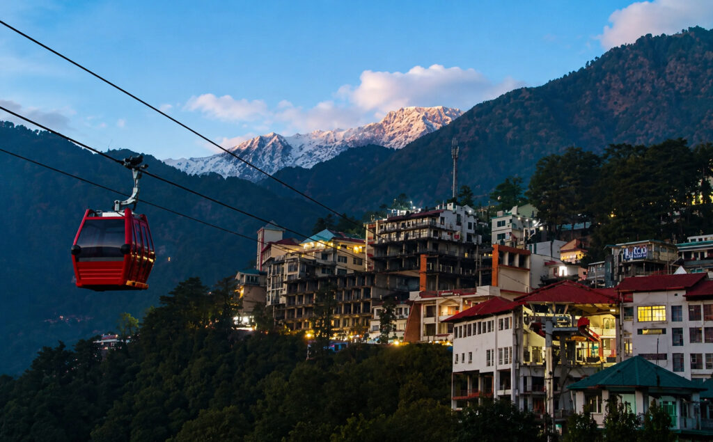 Dalai Lama Temple McLeodganj access via the Dharamshala Skyway cable car with Dhauladhar mountain views