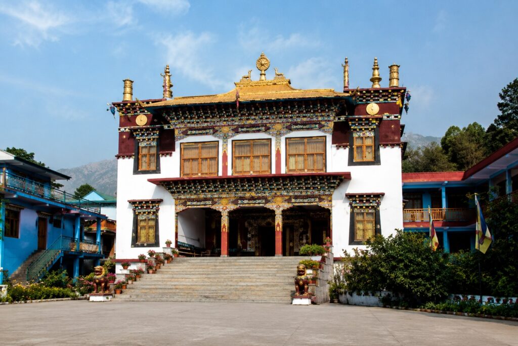 Sakya Dirru Monastery in Bir Tibetan Colony, a Tibetan Buddhist monastery representing the Sakya tradition in Himachal Pradesh.